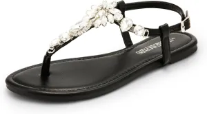 DREAM PAIRS Flat Sandals for Women Dressy Rhinestone T-Strap Thong Flat Sandals for Summers Dress Beach