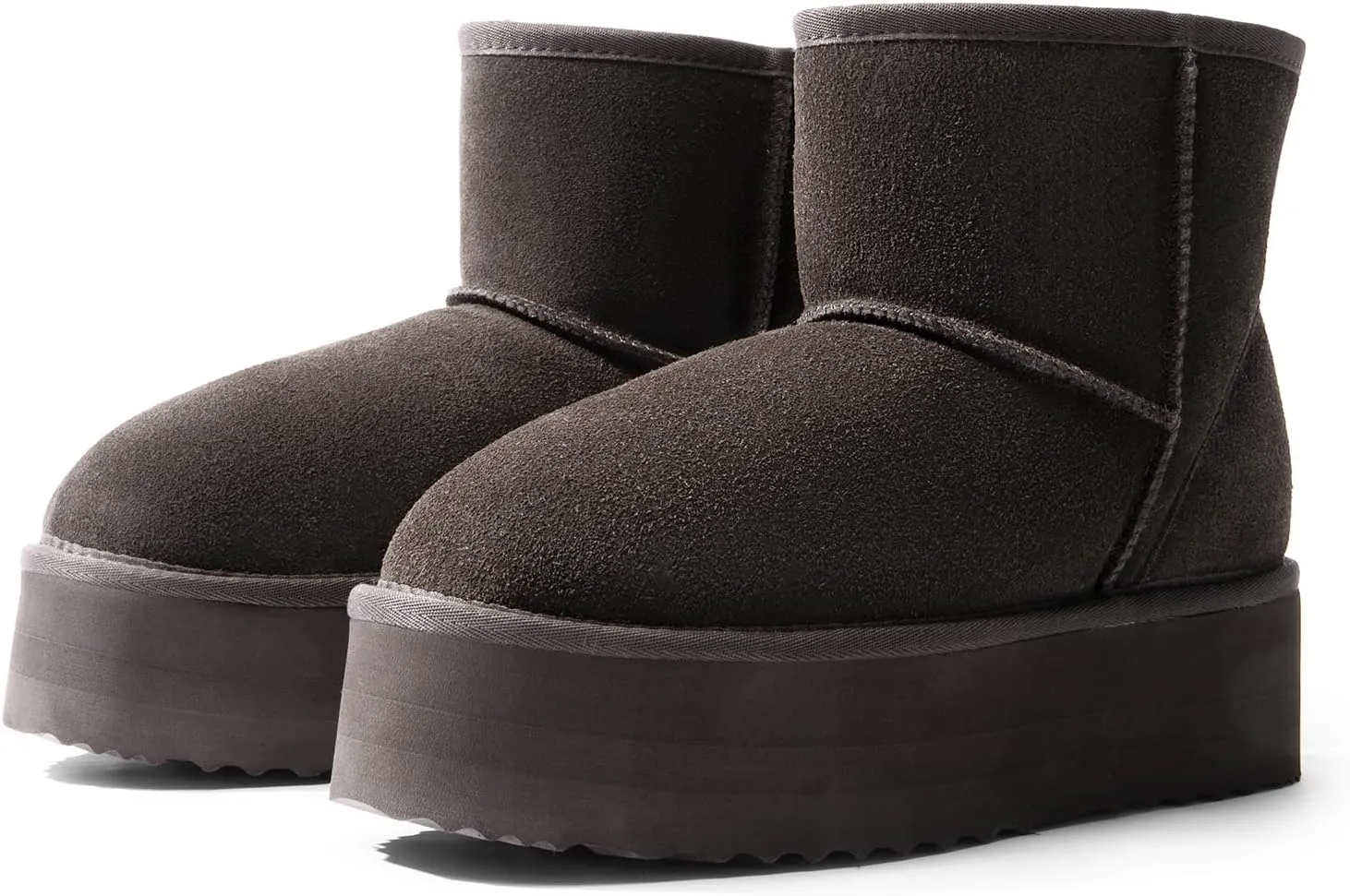 DREAM PAIRS Genuine Suede Classic Platform Boots for Women Water Resistant FuzzyClassic Ankle Winter Snow Low Boots with DIY Bows Faux Fur Lining Memory Foam Anti-Slip