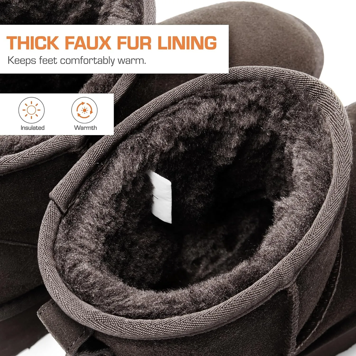DREAM PAIRS Genuine Suede Classic Platform Boots for Women Water Resistant FuzzyClassic Ankle Winter Snow Low Boots with DIY Bows Faux Fur Lining Memory Foam Anti-Slip