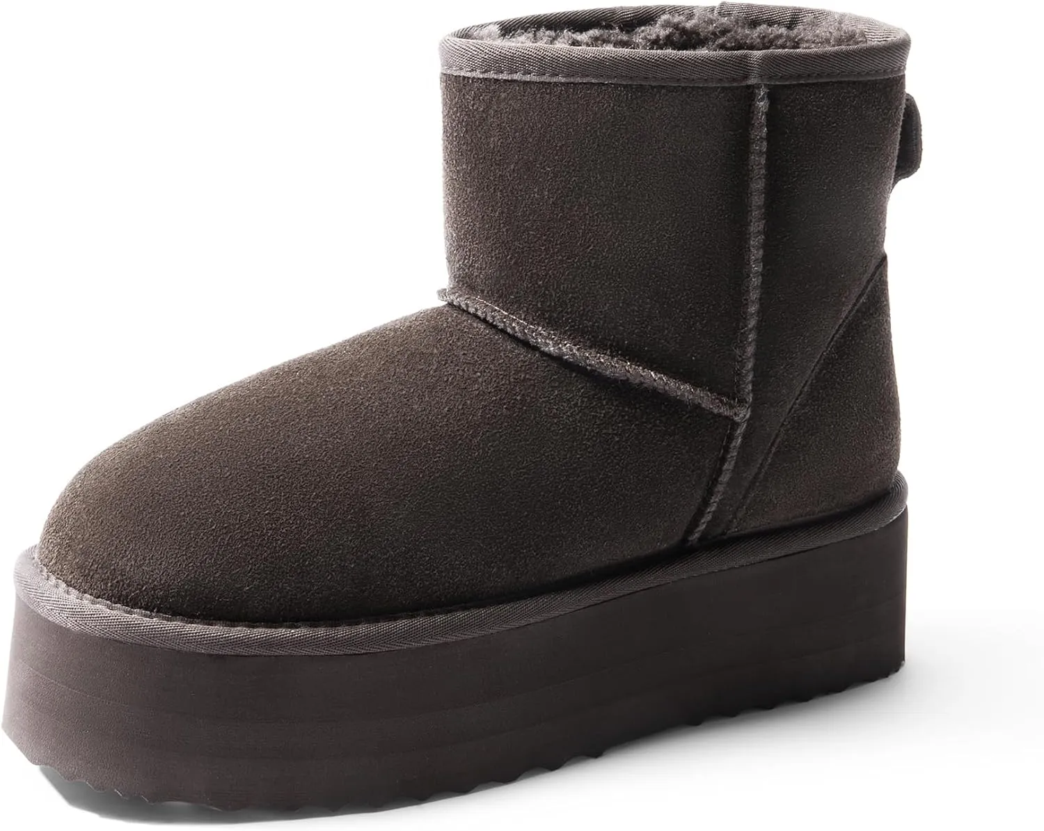 DREAM PAIRS Genuine Suede Classic Platform Boots for Women Water Resistant FuzzyClassic Ankle Winter Snow Low Boots with DIY Bows Faux Fur Lining Memory Foam Anti-Slip