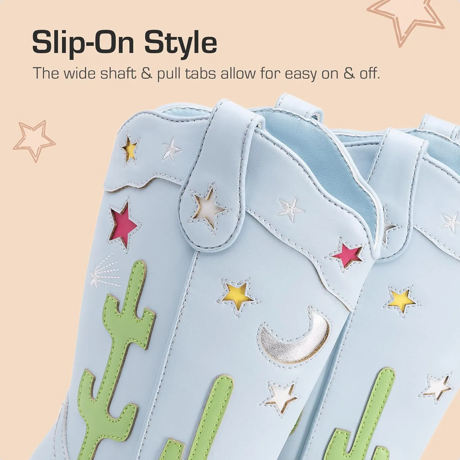 DREAM PAIRS Girls Cowboy Boots Cowgirl Mid Calf Western Boots with Low Heel Square Toe for Little Kid/Big Kid