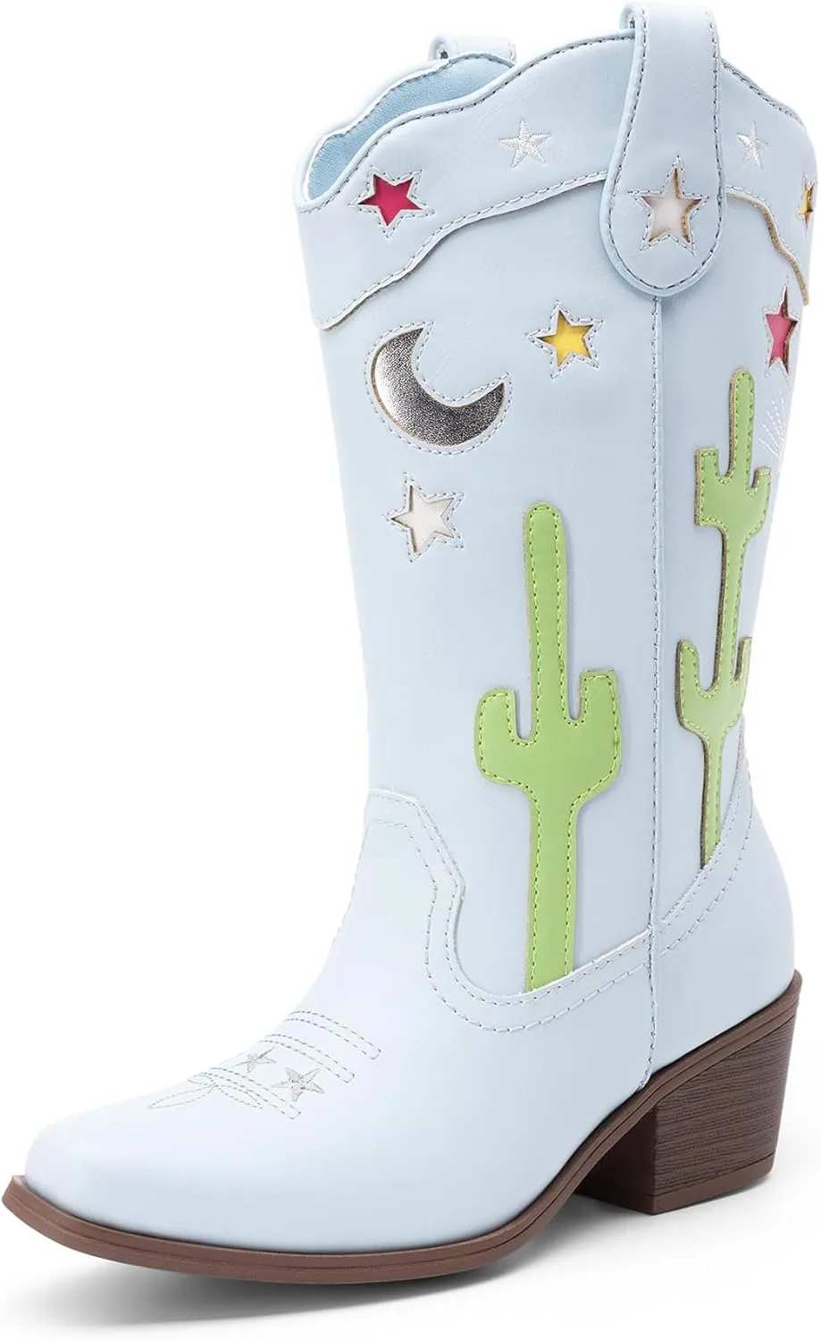 DREAM PAIRS Girls Cowboy Boots Cowgirl Mid Calf Western Boots with Low Heel Square Toe for Little Kid/Big Kid