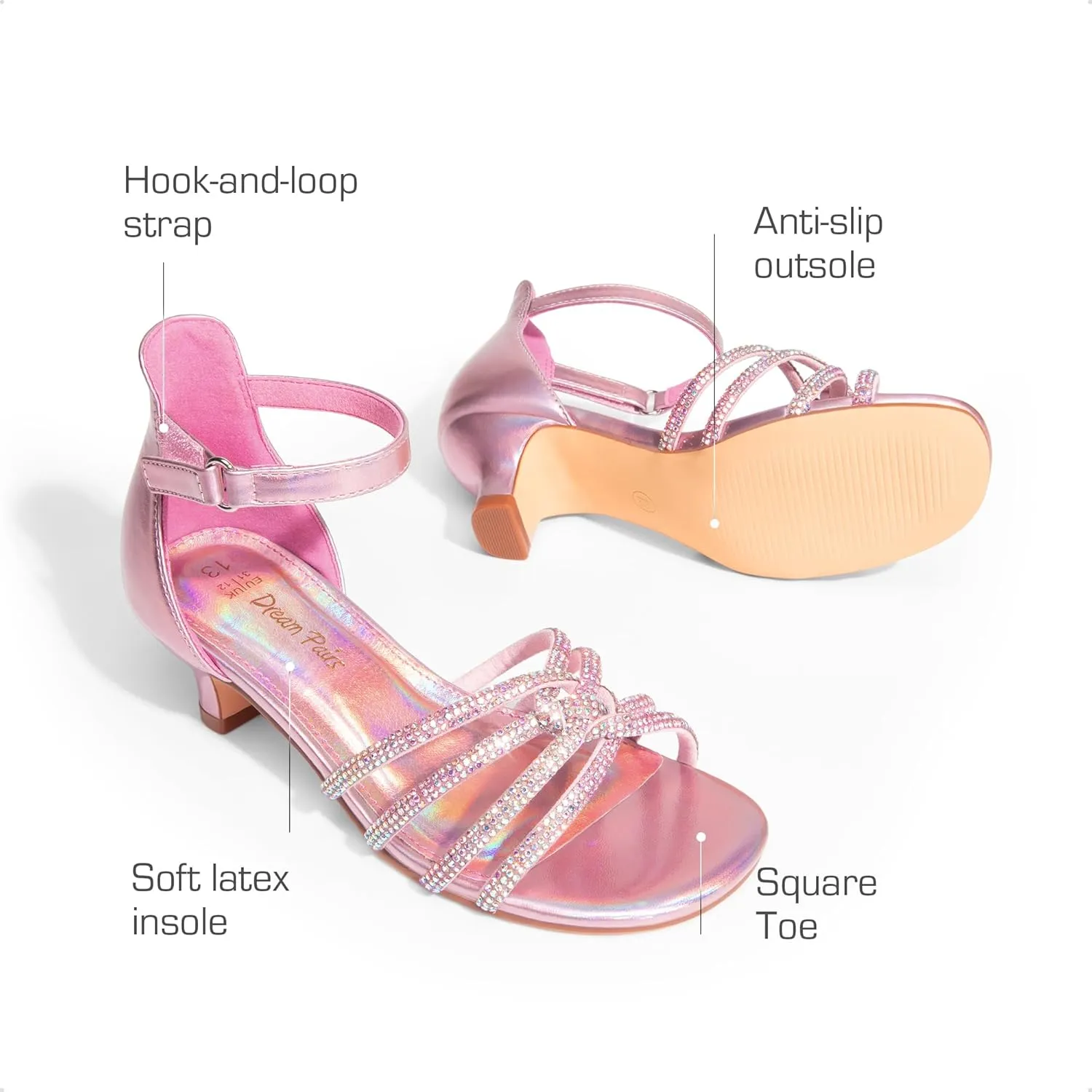 DREAM PAIRS Girls Dress Shoes Sandals Low Heels Ankle Strap Flower Wedding Party Shoes for Little Kid/Big Kid