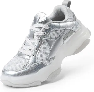 DREAM PAIRS Girls Sneakers Lace up Lightweight Sparkle StarGlow Breathable Jelly Sole Kids Walking Shoes Casual Sports