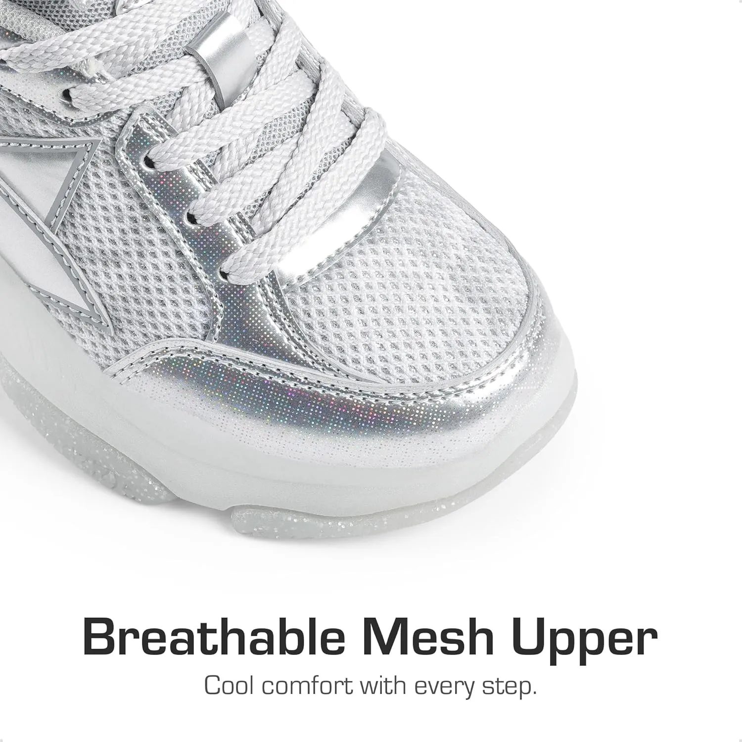 DREAM PAIRS Girls Sneakers Lace up Lightweight Sparkle StarGlow Breathable Jelly Sole Kids Walking Shoes Casual Sports