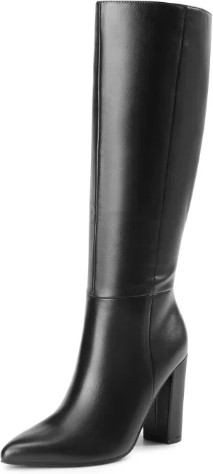 DREAM PAIRS Knee High Boots Women Chunky Heel Pointed Toe Tall Boots for Women Side Zipper Long Boots
