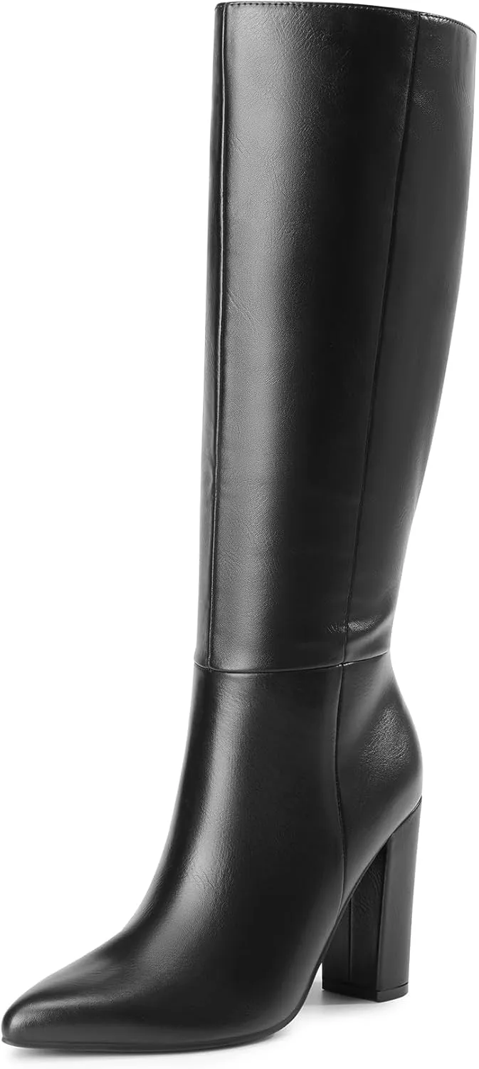 DREAM PAIRS Knee High Boots Women Chunky Heel Pointed Toe Tall Boots for Women Side Zipper Long Boots