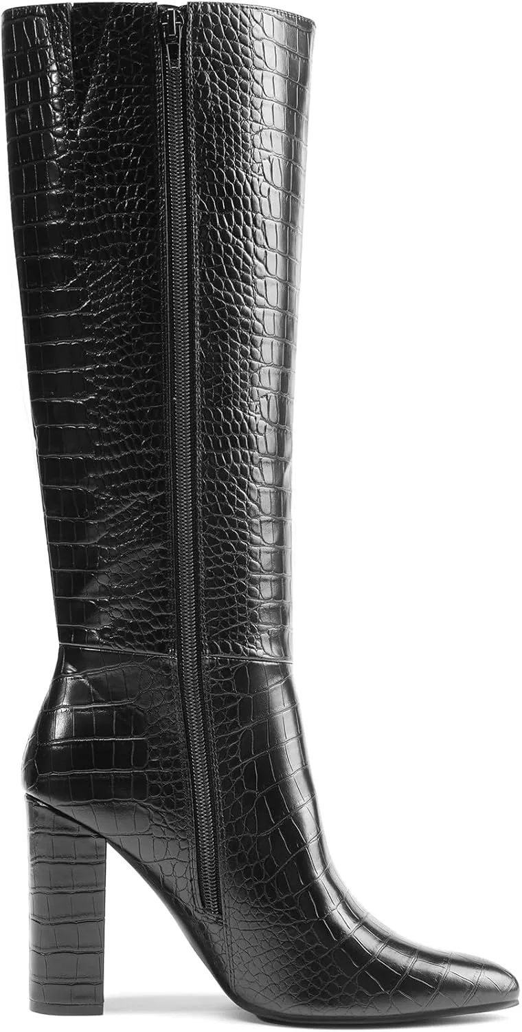 DREAM PAIRS Knee High Boots Women Chunky Heel Pointed Toe Tall Boots for Women Side Zipper Long Boots