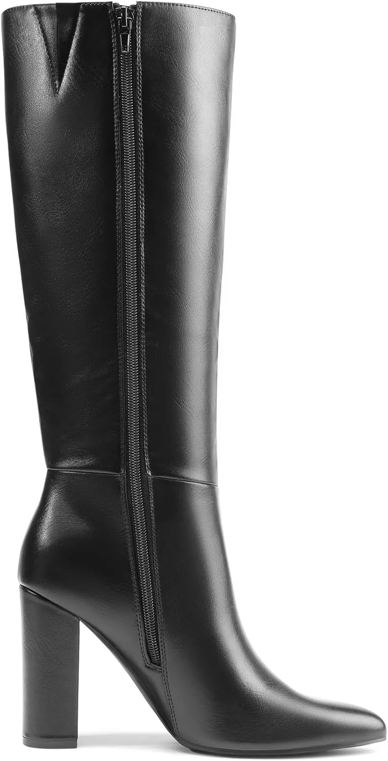 DREAM PAIRS Knee High Boots Women Chunky Heel Pointed Toe Tall Boots for Women Side Zipper Long Boots