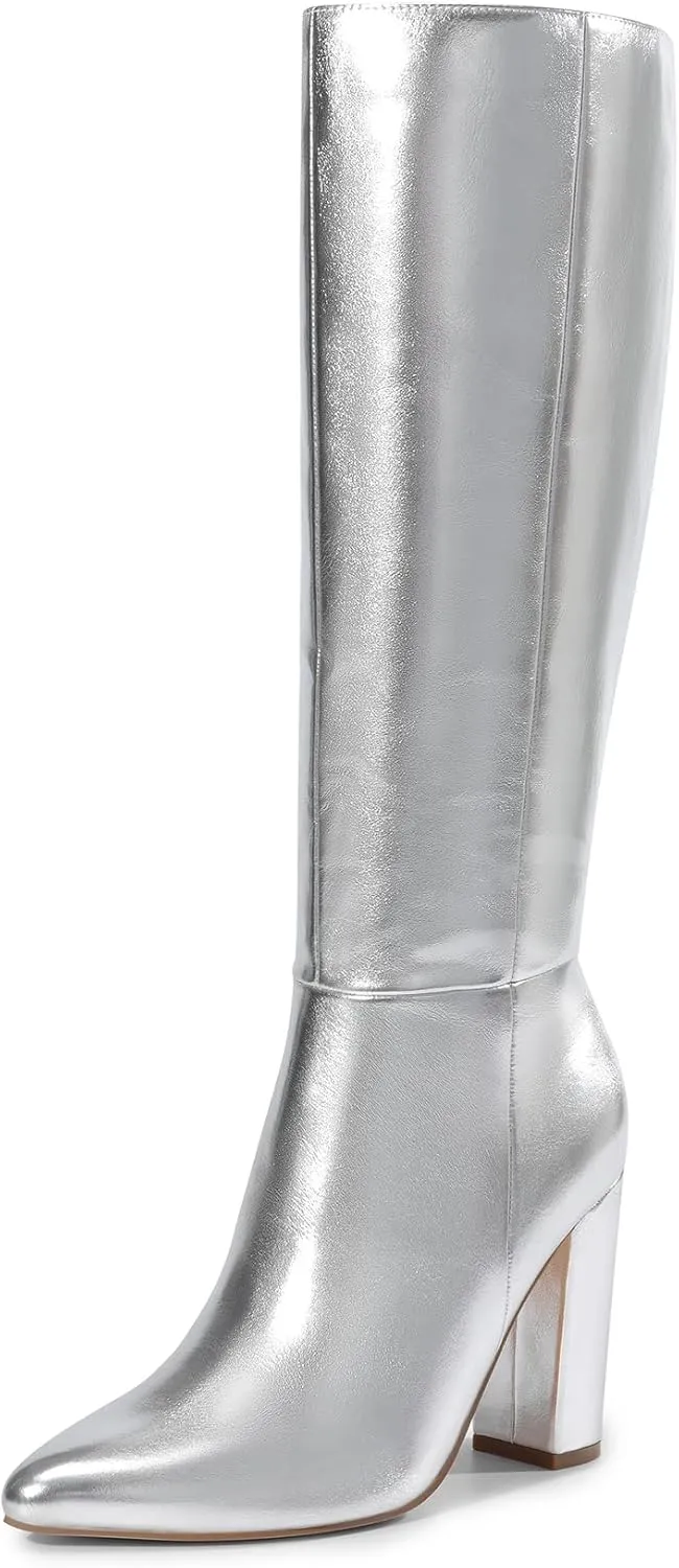 DREAM PAIRS Knee High Boots Women Chunky Heel Pointed Toe Tall Boots for Women Side Zipper Long Boots
