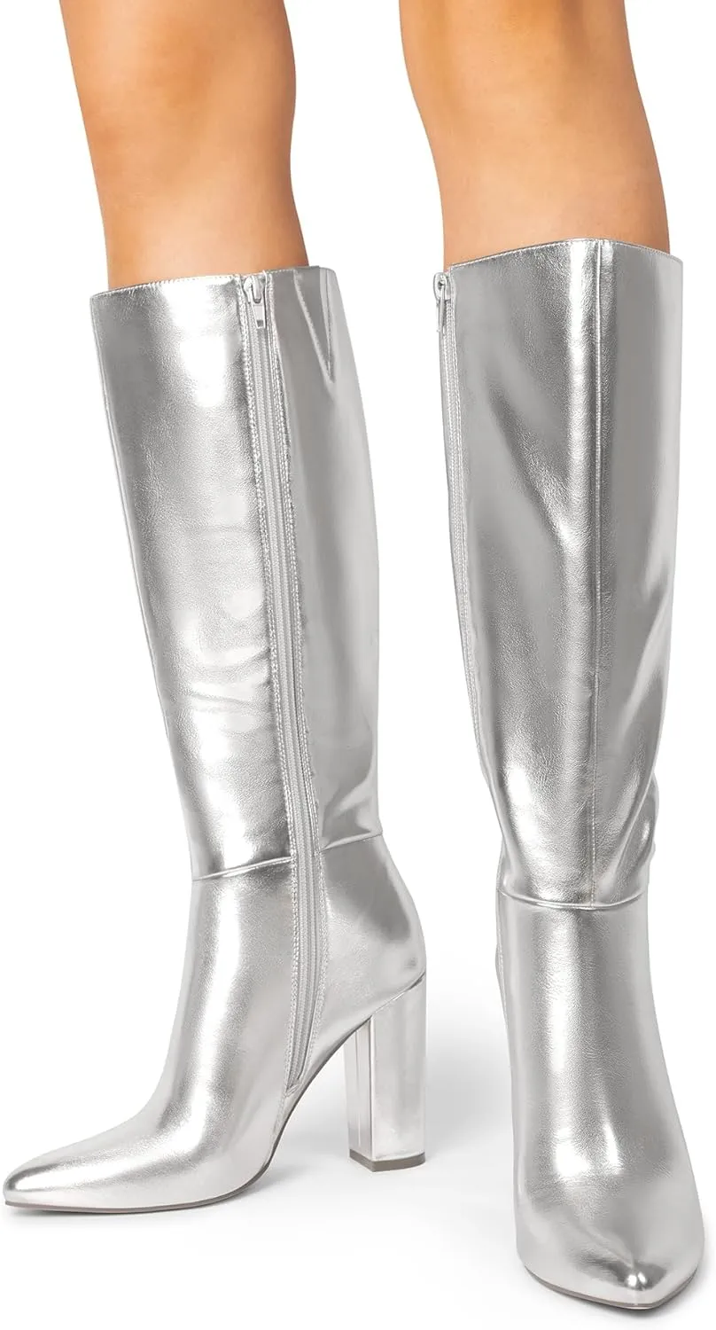DREAM PAIRS Knee High Boots Women Chunky Heel Pointed Toe Tall Boots for Women Side Zipper Long Boots