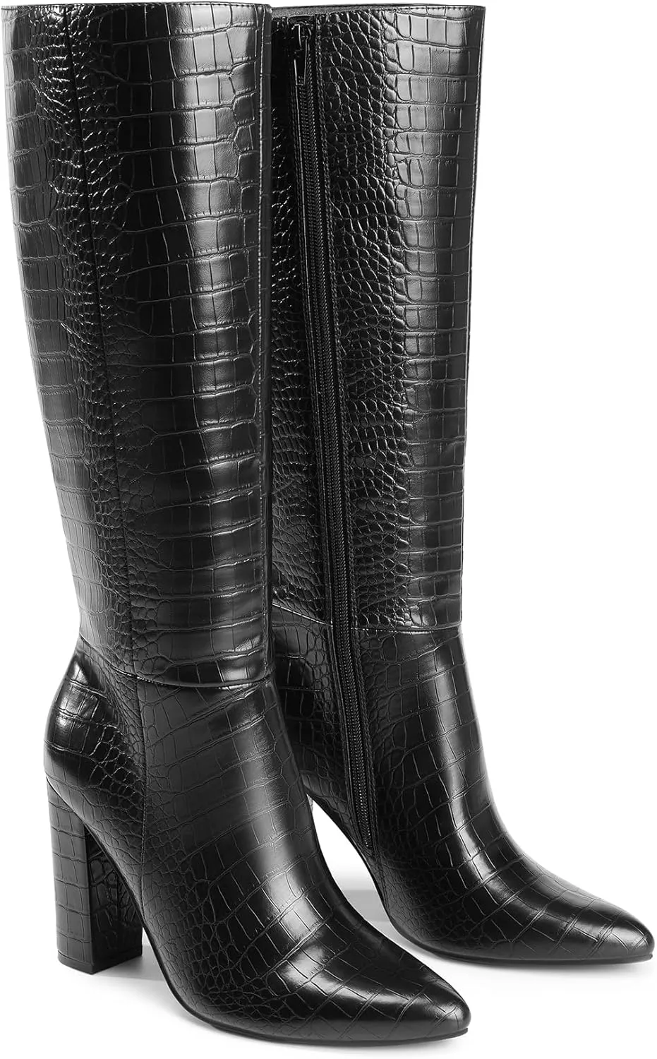 DREAM PAIRS Knee High Boots Women Chunky Heel Pointed Toe Tall Boots for Women Side Zipper Long Boots