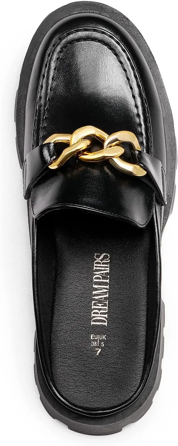 DREAM PAIRS Mules for Women Slip On Shoes Platform Thick Comfortable Women’s Chunky Flat Slides Slippers Loafers
