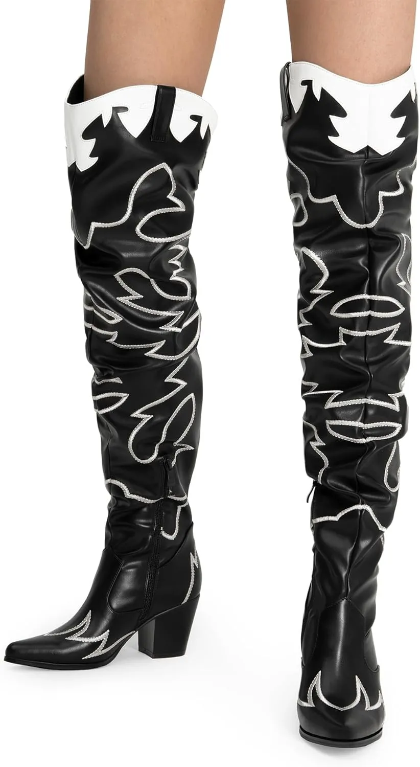 DREAM PAIRS Western Cowboy Boots Over The Knee Western Cowgirl Boots Women Thigh High Boots