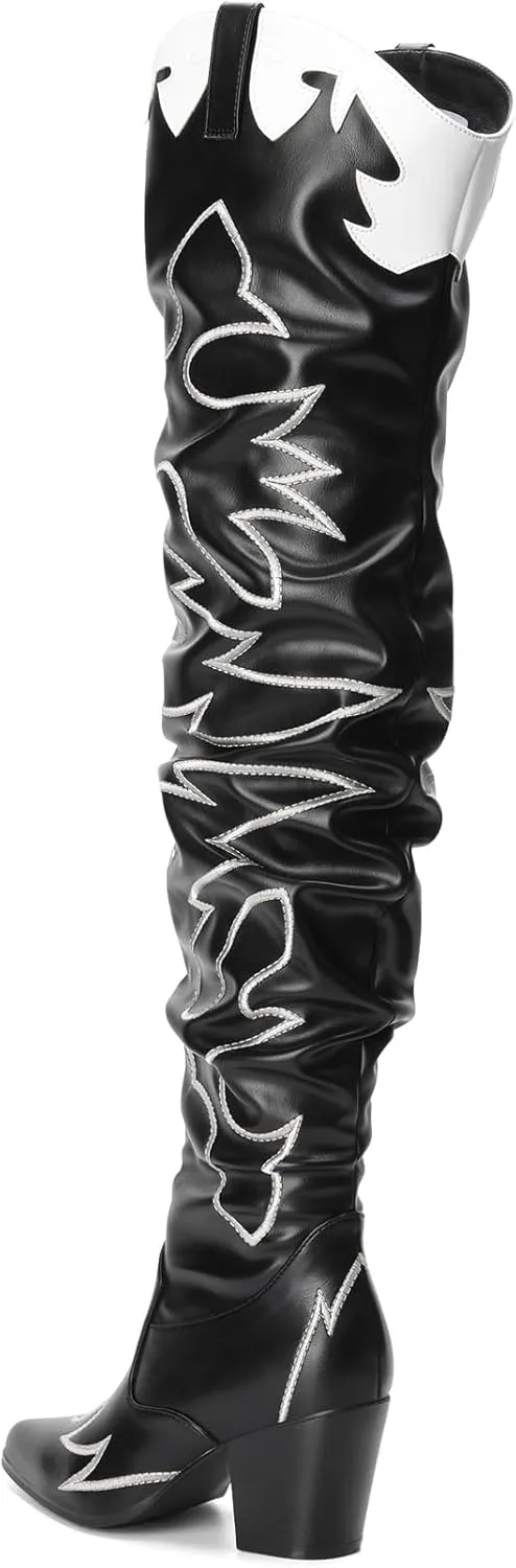 DREAM PAIRS Western Cowboy Boots Over The Knee Western Cowgirl Boots Women Thigh High Boots