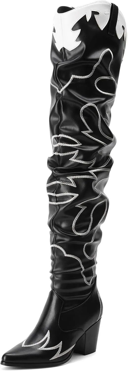 DREAM PAIRS Western Cowboy Boots Over The Knee Western Cowgirl Boots Women Thigh High Boots