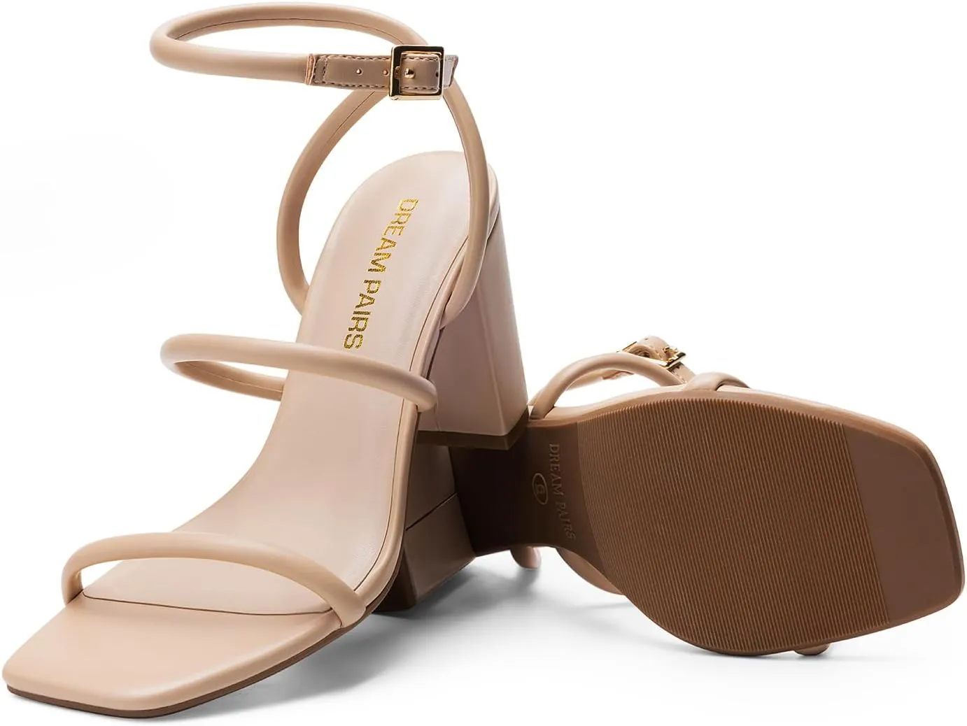 DREAM PAIRS Women Heels Chunky Square Open Toe Strappy Ankle Strap Block High Heeled Sandals for Dressy Wedding Comfortable Shoes
