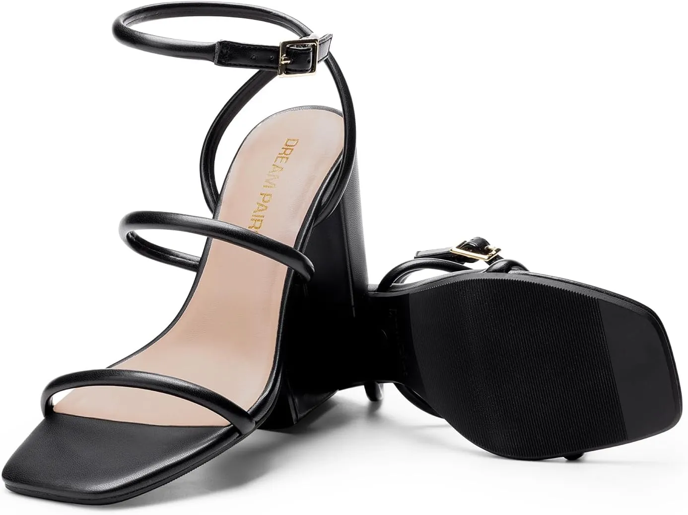 DREAM PAIRS Women Heels Chunky Square Open Toe Strappy Ankle Strap Block High Heeled Sandals for Dressy Wedding Comfortable Shoes