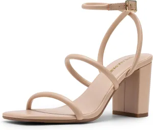 DREAM PAIRS Women Heels Chunky Square Open Toe Strappy Ankle Strap Block High Heeled Sandals for Dressy Wedding Comfortable Shoes