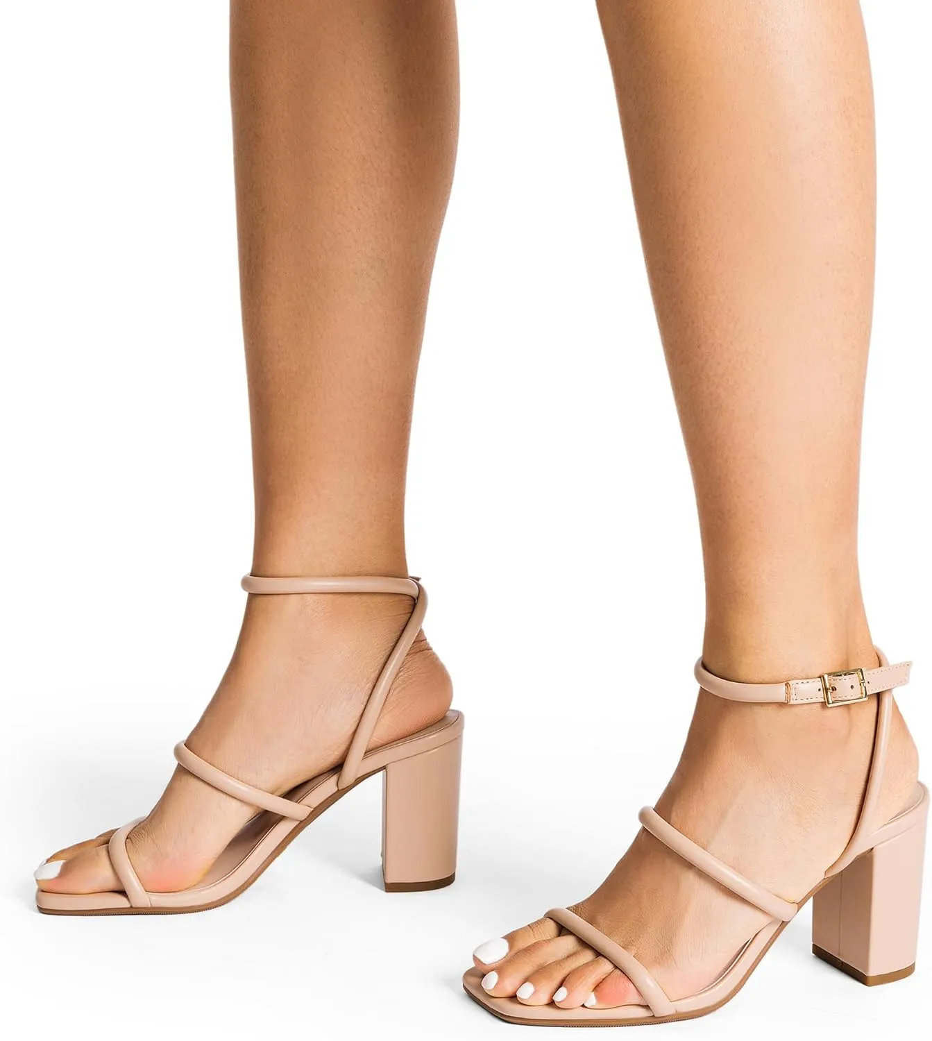 DREAM PAIRS Women Heels Chunky Square Open Toe Strappy Ankle Strap Block High Heeled Sandals for Dressy Wedding Comfortable Shoes