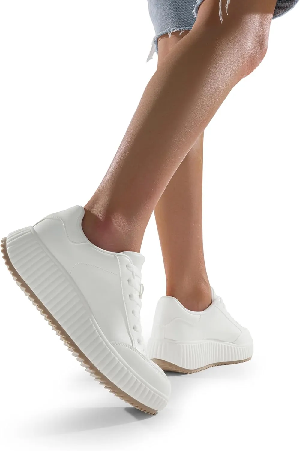 DREAM PAIRS Women Platform Chunky Lightweight Comfortable Casual Faux Leather Lace-Up Dee Walking Fashion Sneakers