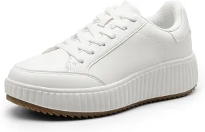 DREAM PAIRS Women Platform Chunky Lightweight Comfortable Casual Faux Leather Lace-Up Dee Walking Fashion Sneakers