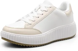 DREAM PAIRS Women Platform Chunky Lightweight Comfortable Casual Faux Leather Lace-Up Dee Walking Fashion Sneakers