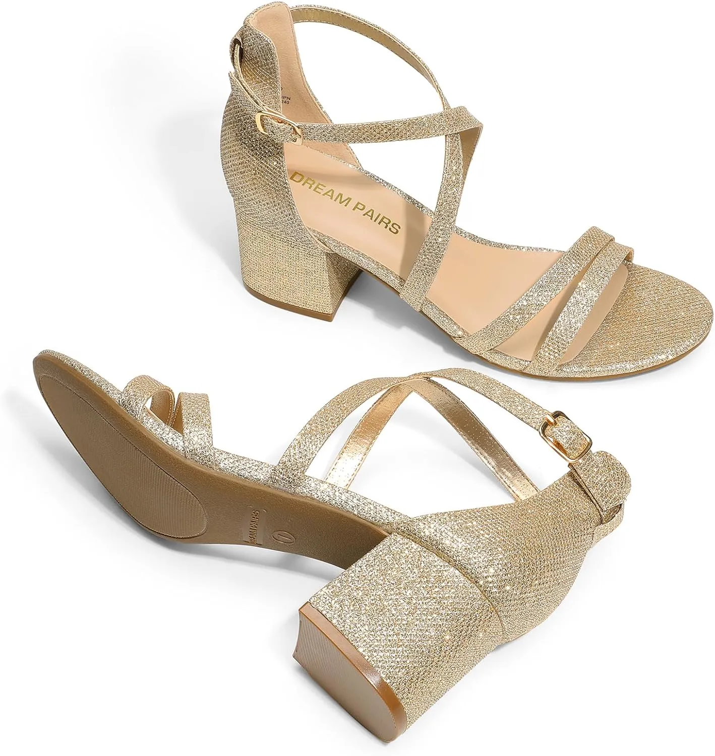 DREAM PAIRS Women's Ankle Strap Low Chunky Heels Open Toe Blocked Strappy Sandals Dress Shoes for Wedding Bridal Party