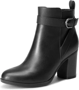 DREAM PAIRS Women's Chunky High Heel Ankle Boots Round Toe Fall Short Booties Shoes