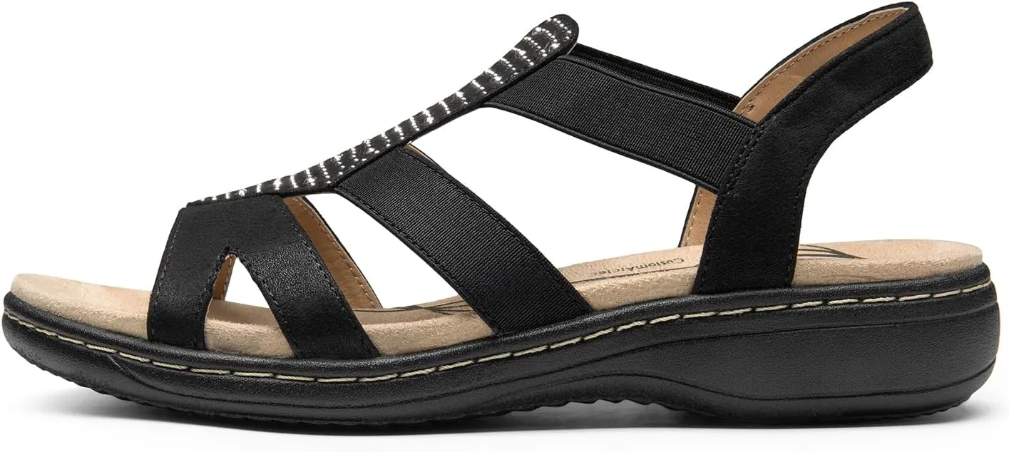 DREAM PAIRS Women's Comfortable Arch Support Dressy Flat Sandals Elastic Open Toe Walking Shoes for Summer