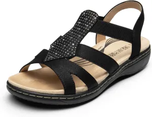 DREAM PAIRS Women's Comfortable Arch Support Dressy Flat Sandals Elastic Open Toe Walking Shoes for Summer