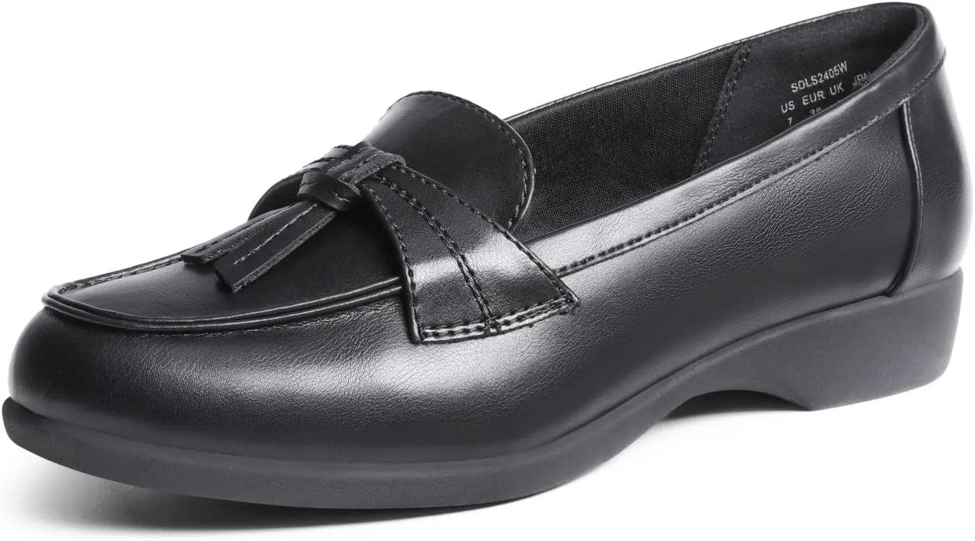 DREAM PAIRS Women's Comfortable Dressy Slip-on Loafers Business Casual Work Shoes Office, Faux Leather Arch Support Round Toe Flats Shoes with Tassel Decoration