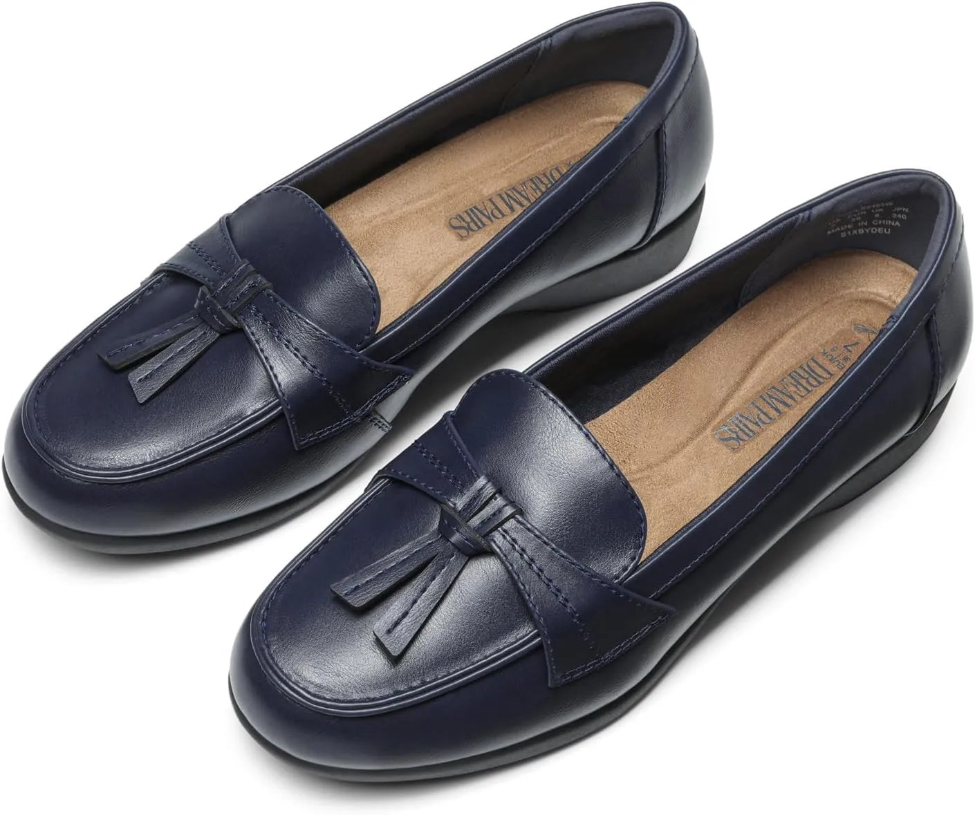 DREAM PAIRS Women's Comfortable Dressy Slip-on Loafers Business Casual Work Shoes Office, Faux Leather Arch Support Round Toe Flats Shoes with Tassel Decoration