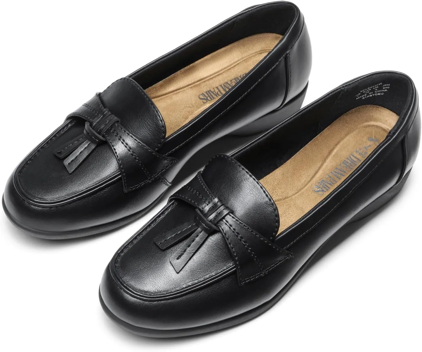 DREAM PAIRS Women's Comfortable Dressy Slip-on Loafers Business Casual Work Shoes Office, Faux Leather Arch Support Round Toe Flats Shoes with Tassel Decoration