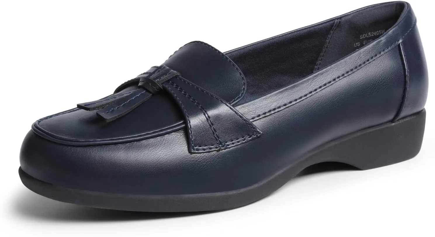 DREAM PAIRS Women's Comfortable Dressy Slip-on Loafers Business Casual Work Shoes Office, Faux Leather Arch Support Round Toe Flats Shoes with Tassel Decoration