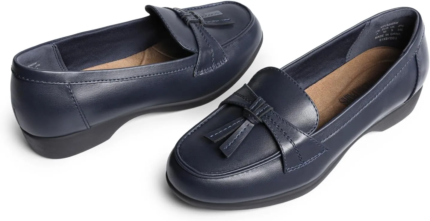 DREAM PAIRS Women's Comfortable Dressy Slip-on Loafers Business Casual Work Shoes Office, Faux Leather Arch Support Round Toe Flats Shoes with Tassel Decoration