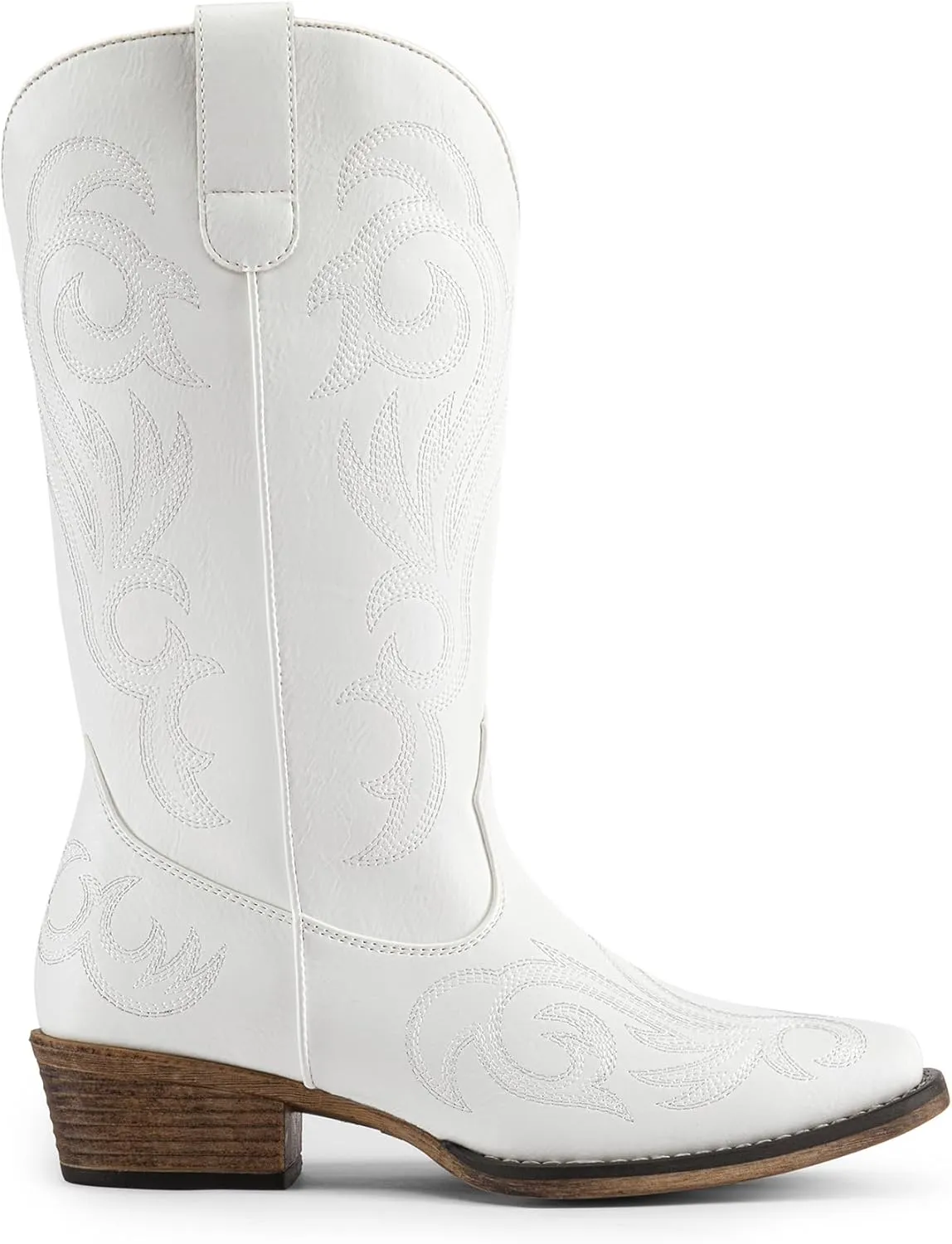DREAM PAIRS Women's Cowboy Boots Mid Calf Cowgirl Boots Square Toe Chunky Heel Embroidery Stitched Western Boots