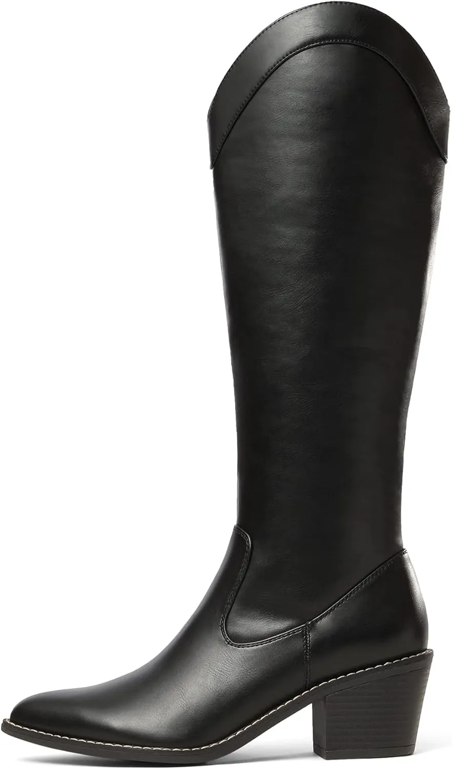 DREAM PAIRS Womens Cowboy Boots, Western Cowgirl Pull On Zipper Chunky Heel Pointed Toe Knee High Boots