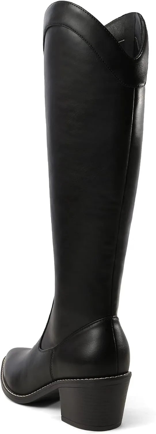 DREAM PAIRS Womens Cowboy Boots, Western Cowgirl Pull On Zipper Chunky Heel Pointed Toe Knee High Boots