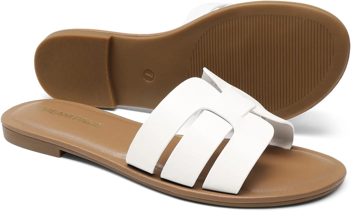 DREAM PAIRS Women's Dressy Slide Sandals Slip-on Open Round Toe Flat Sandals Fashion Casual Comfortable Summer Beach Walking Slides