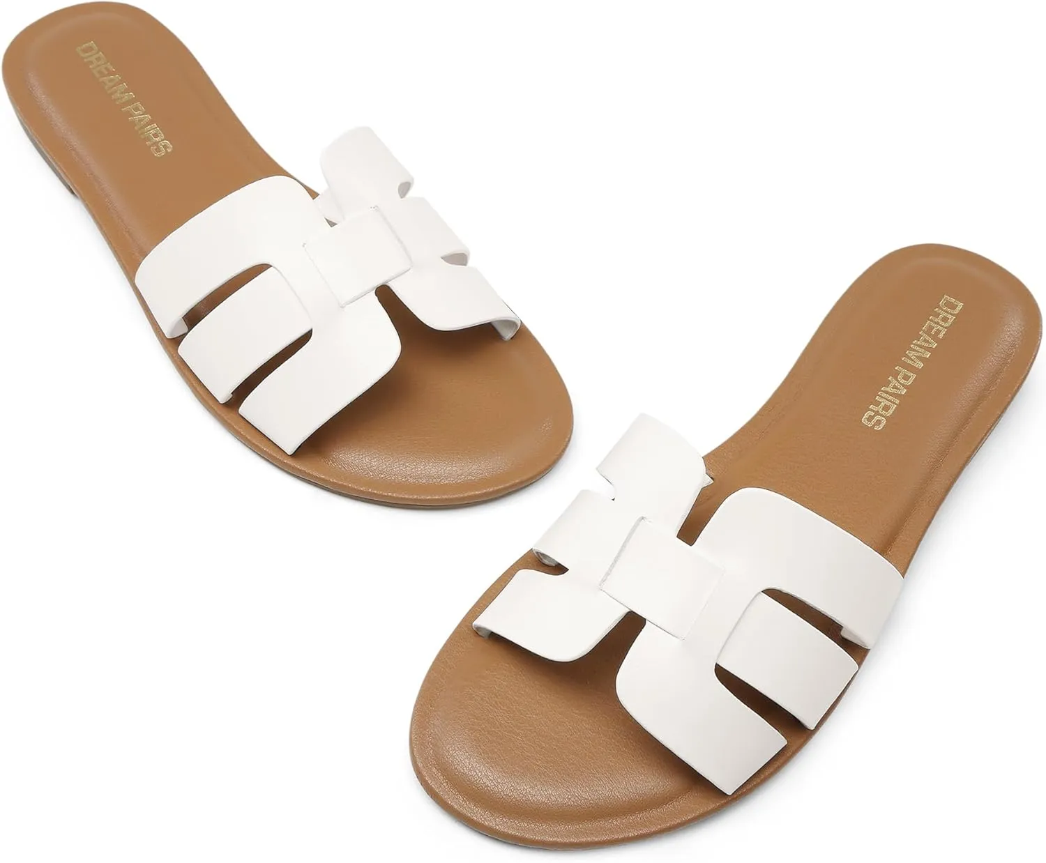 DREAM PAIRS Women's Dressy Slide Sandals Slip-on Open Round Toe Flat Sandals Fashion Casual Comfortable Summer Beach Walking Slides