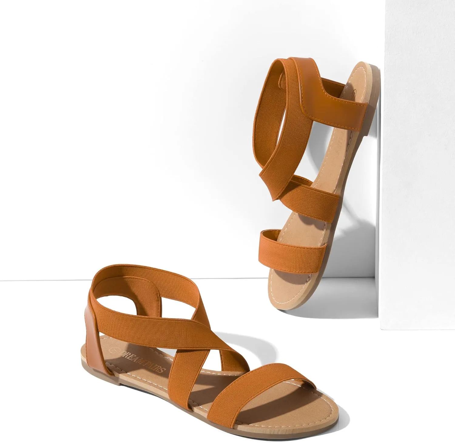 DREAM PAIRS Women's Elastic Ankle Strap Flat Sandals Summer Dressy Shoes Cute Strappy Gladiator Sandals