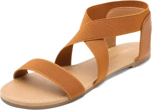 DREAM PAIRS Women's Elastic Ankle Strap Flat Sandals Summer Dressy Shoes Cute Strappy Gladiator Sandals