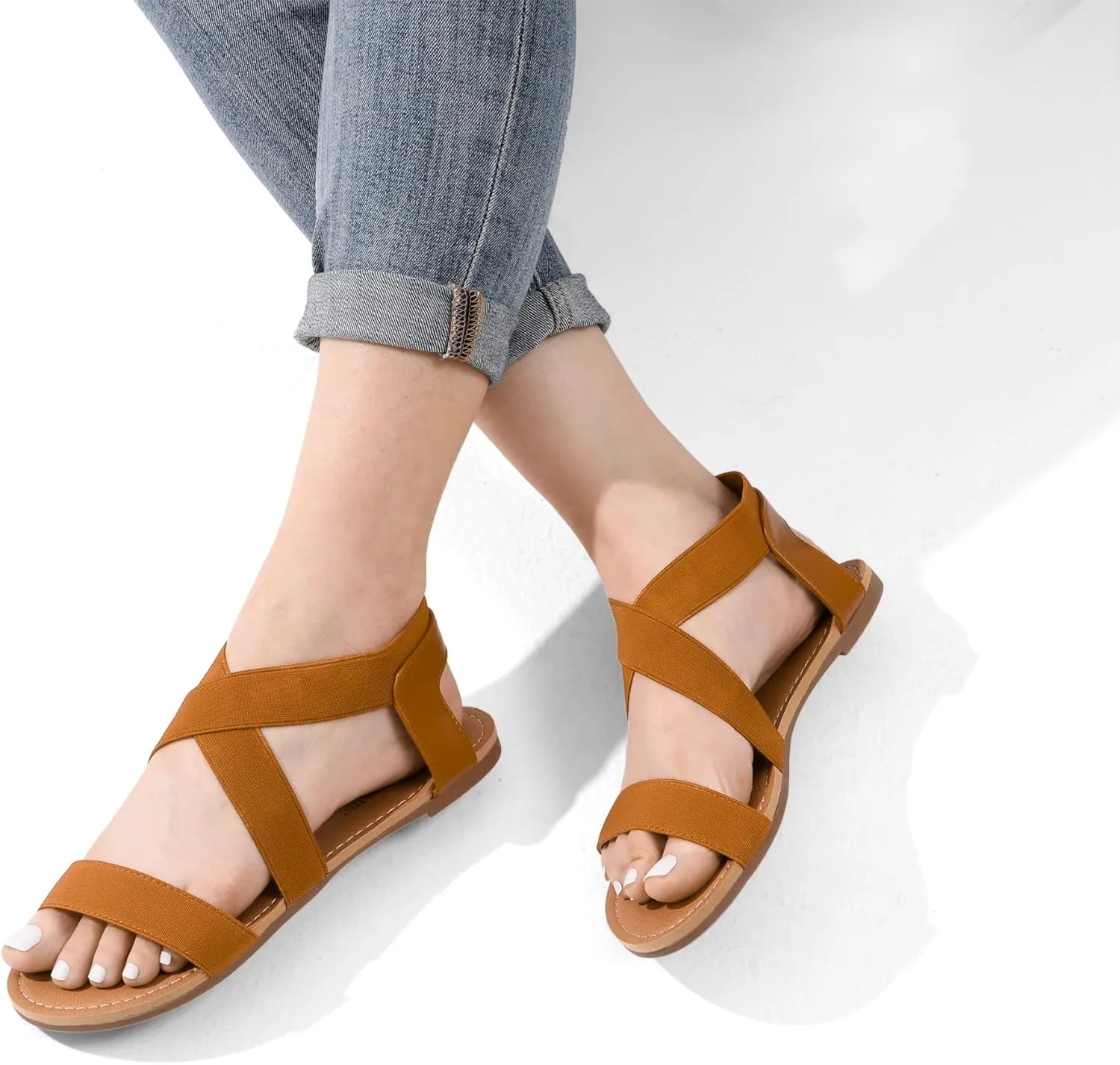 DREAM PAIRS Women's Elastic Ankle Strap Flat Sandals Summer Dressy Shoes Cute Strappy Gladiator Sandals