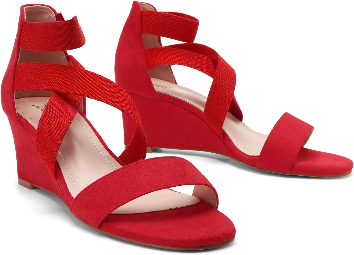 DREAM PAIRS Women's Elastic Ankle Strap Low Wedge Sandals