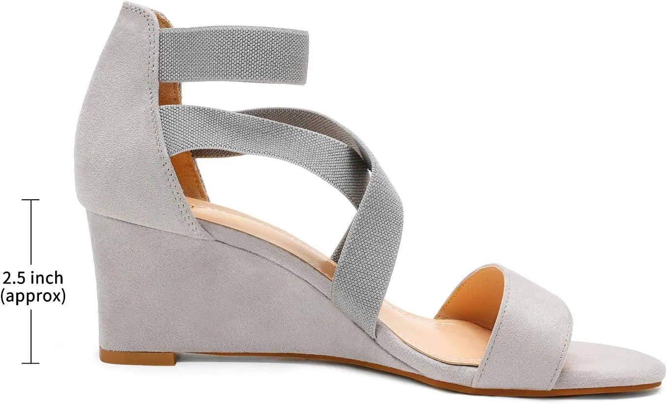 DREAM PAIRS Women's Elastic Ankle Strap Low Wedge Sandals