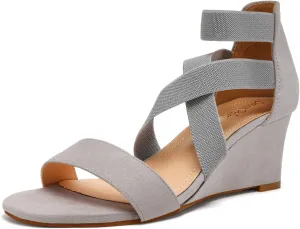 DREAM PAIRS Women's Elastic Ankle Strap Low Wedge Sandals