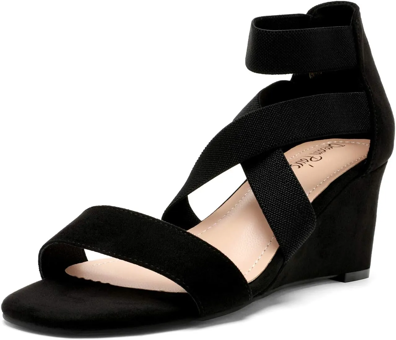 DREAM PAIRS Women's Elastic Ankle Strap Low Wedge Sandals