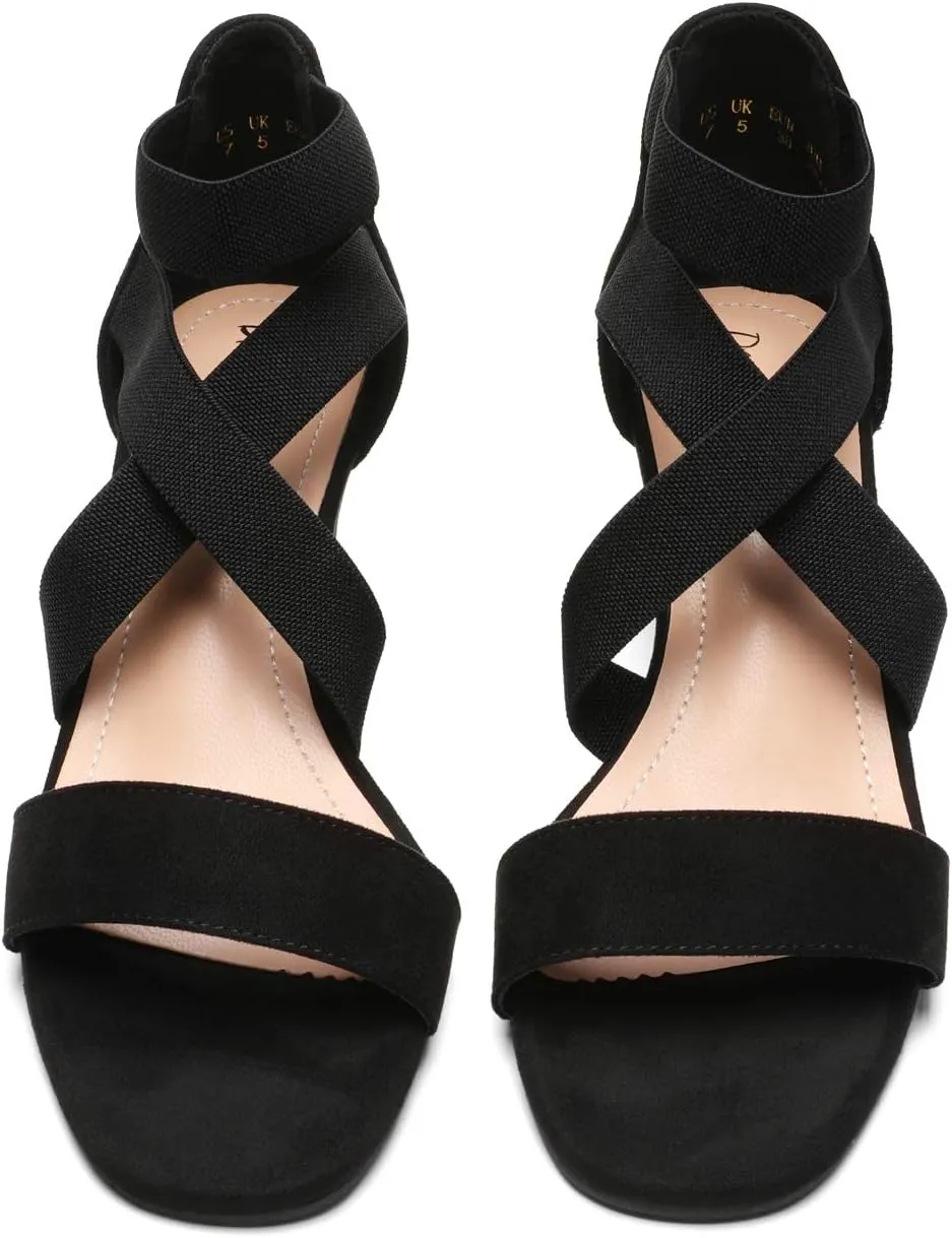 DREAM PAIRS Women's Elastic Ankle Strap Low Wedge Sandals