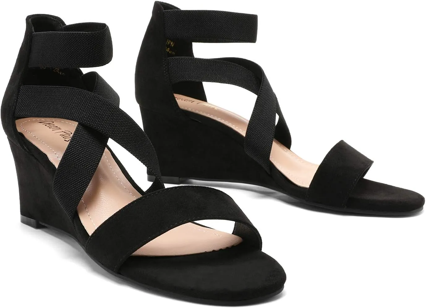 DREAM PAIRS Women's Elastic Ankle Strap Low Wedge Sandals
